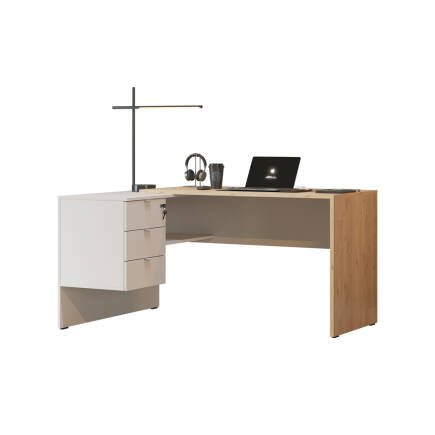 Madrid 3 Çekmeceli L Çalışma Masası - Florida Meşe/Vizon 140x75x107 cm - 8