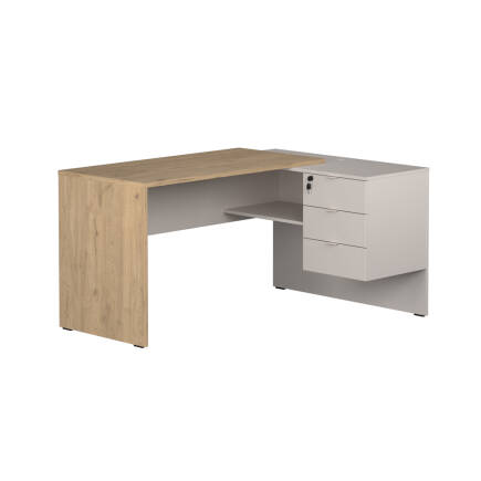 Madrid 3 Çekmeceli L Çalışma Masası - Florida Meşe/Vizon 140x75x107 cm - 5