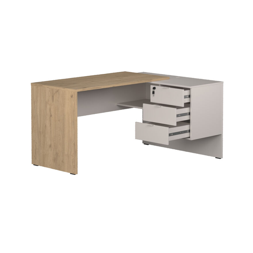 Madrid 3 Çekmeceli L Çalışma Masası - Florida Meşe/Vizon 140x75x107 cm - 7