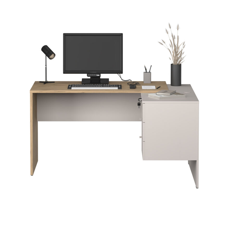 Madrid 3 Çekmeceli L Çalışma Masası - Florida Meşe/Vizon 140x75x107 cm - 3