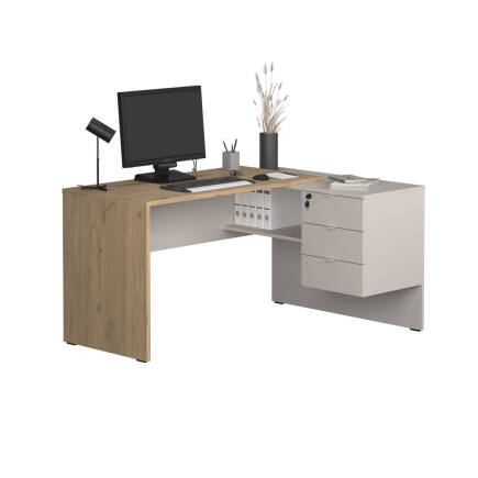 Madrid 3 Çekmeceli L Çalışma Masası - Florida Meşe/Vizon 140x75x107 cm - 4