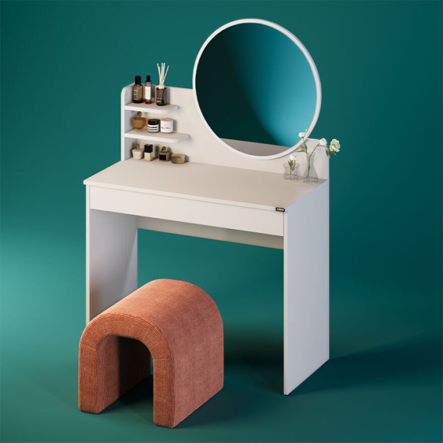 Make-Up Makyaj Masası - Diamond Beyaz 90x138x45 cm - 2