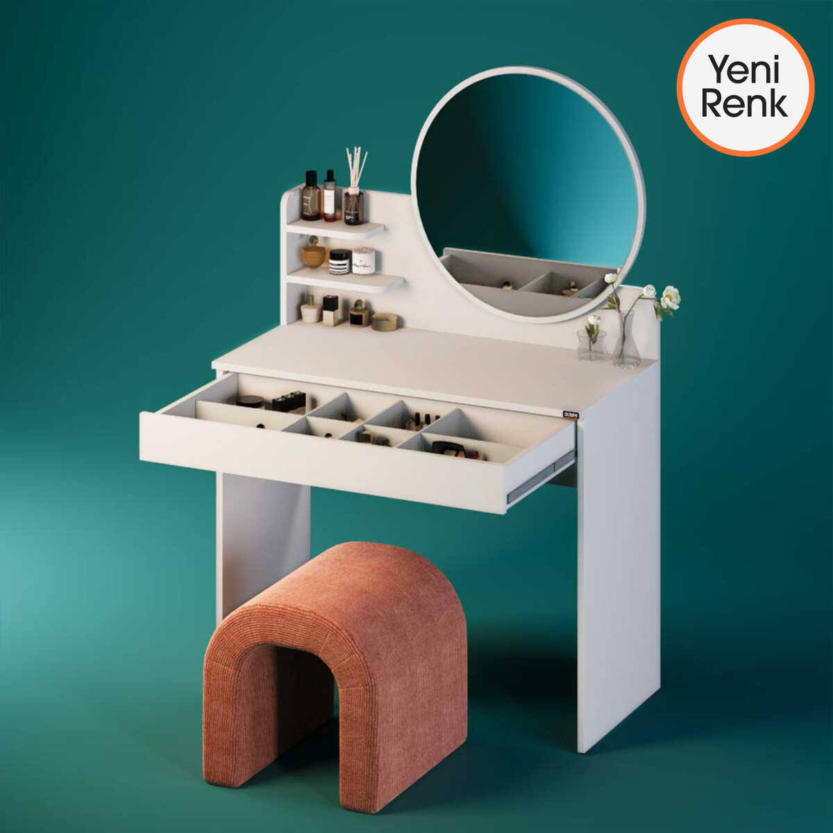 Make-Up Makyaj Masası - Diamond Beyaz 90x138x45 cm - Adore Mobilya