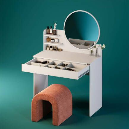 Make-Up Makyaj Masası - Diamond Beyaz 90x138x45 cm - Adore Mobilya