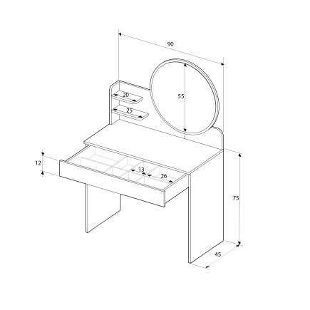 Make-Up Makyaj Masası - Diamond Beyaz 90x138x45 cm - 11