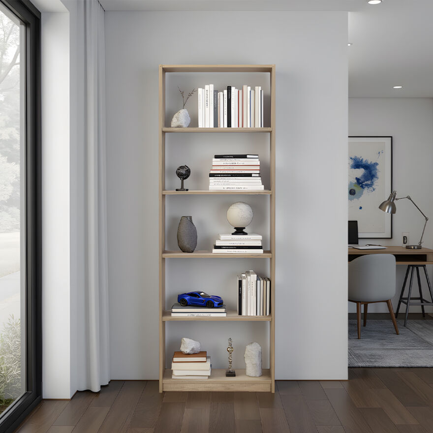 Max 5 Raflı Kitaplık - Açık Ceviz (Tori) 58x170x23 cm (GxYxD) - 11
