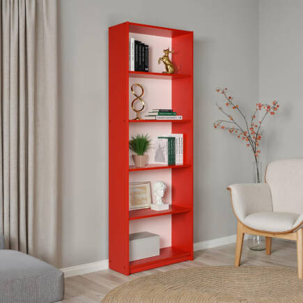 Max 5 Raflı Kitaplık - Kırmızı 58x170x23 cm (GxYxD) 