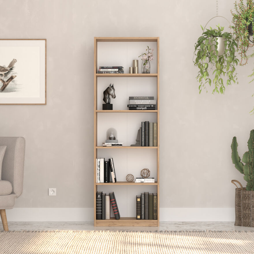 Max 5 Raflı Kitaplık - Florida Meşe 58x170x23 cm - 2