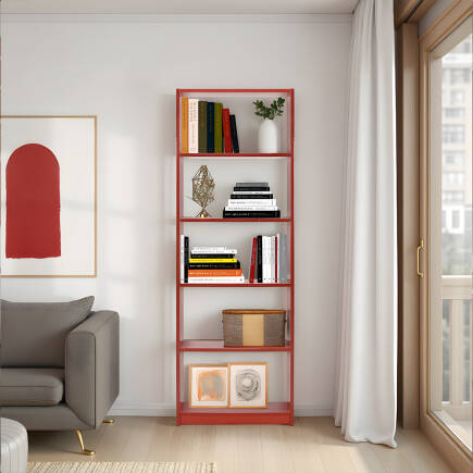 Max 5 Raflı Kitaplık-Parlak Kırmızı 58x170x23 cm (GxYxD) 