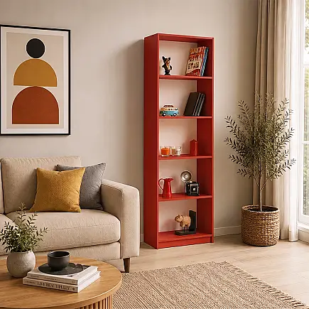 Max 5 Raflı Kitaplık-Parlak Kırmızı 58x170x23 cm (GxYxD) - 1