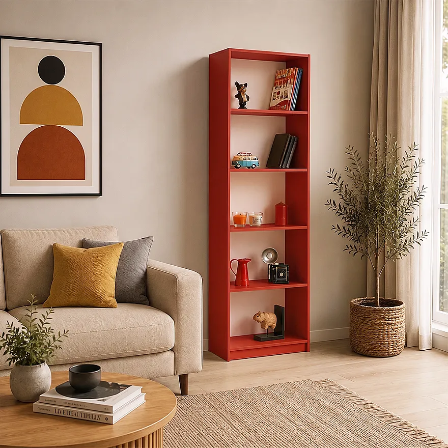 Max 5 Raflı Kitaplık-Parlak Kırmızı 58x170x23 cm (GxYxD) - 1
