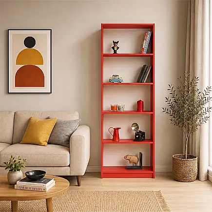 Max 5 Raflı Kitaplık-Parlak Kırmızı 58x170x23 cm (GxYxD) - 2