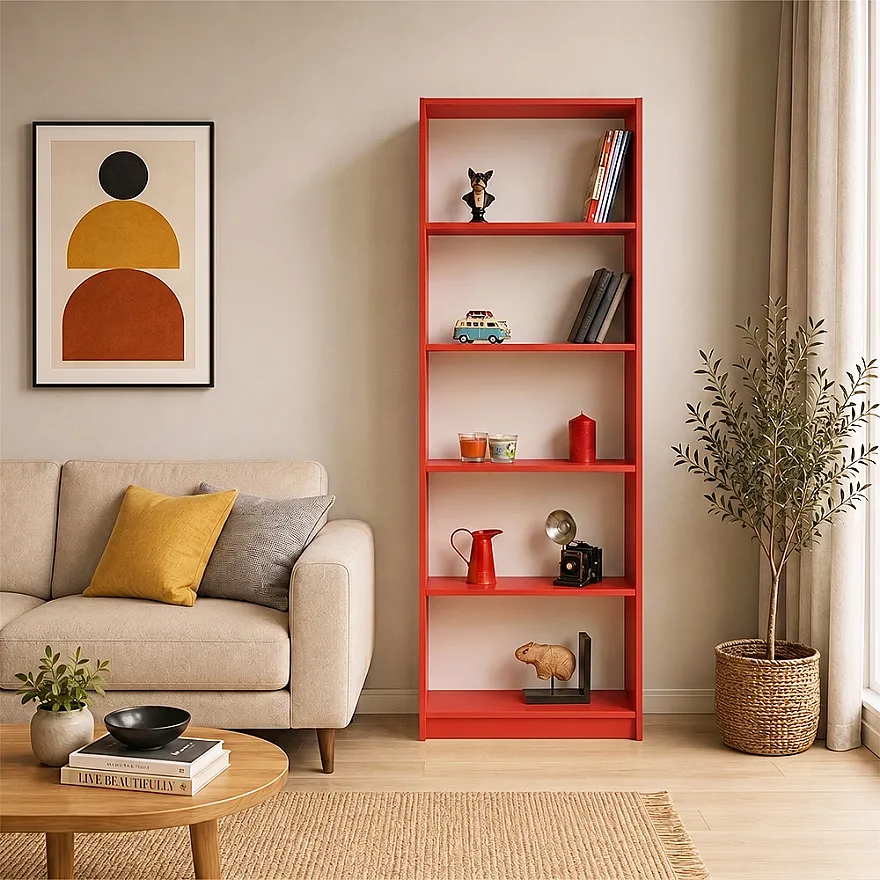 Max 5 Raflı Kitaplık-Parlak Kırmızı 58x170x23 cm (GxYxD) - 2