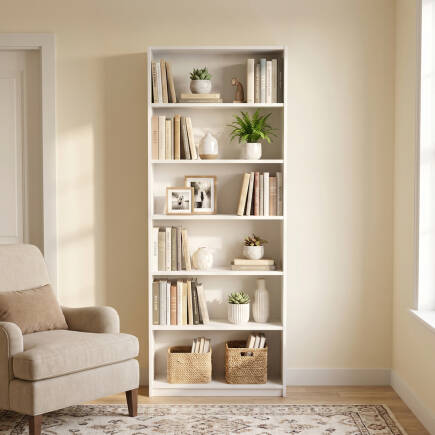Max 6 Raflı Kitaplık - Beyaz 75x193x26 cm (GxYxD) (1)