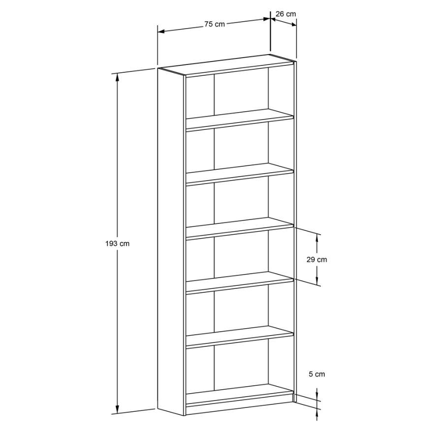Max 6 Raflı Kitaplık - Beyaz 75x193x26 cm (GxYxD) - 5