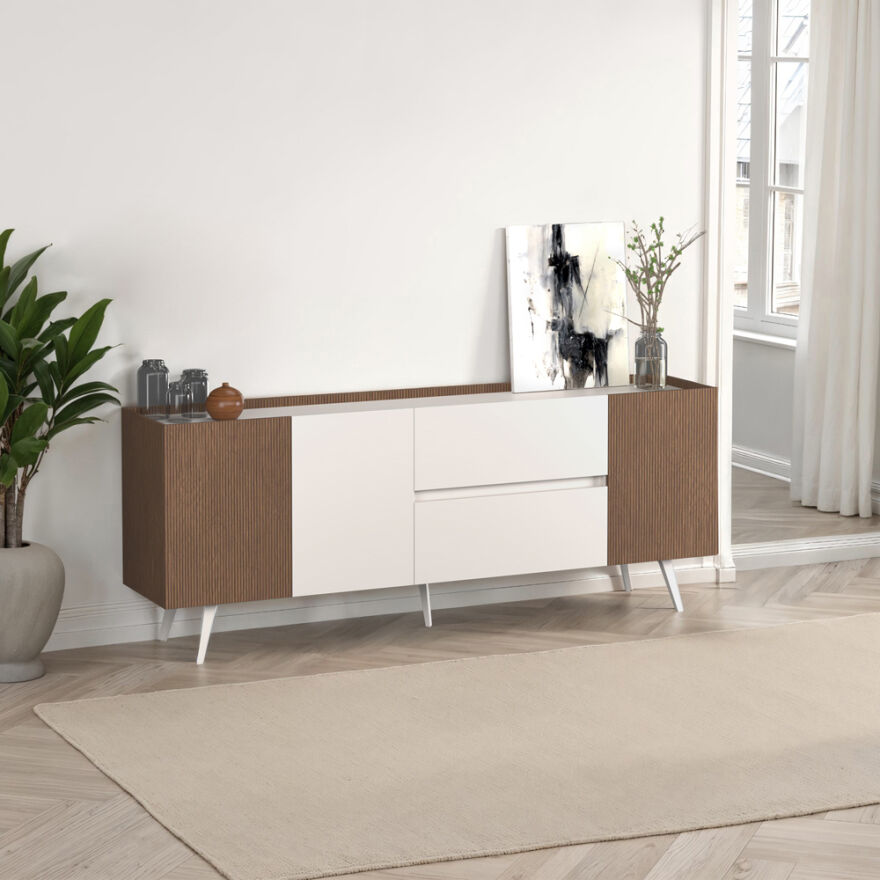 Milano 3 Kapaklı 2 Çekmeceli Konsol - Vizon/Zebra 210x80x44 cm - 1