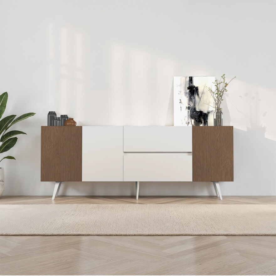 Milano 3 Kapaklı 2 Çekmeceli Konsol - Vizon/Zebra 210x80x44 cm - 3