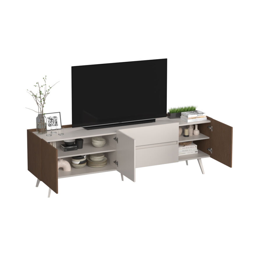 Milano 3 Kapaklı 2 Çekmeceli Tv Ünitesi - Vizon/Zebra 210x66x44 cm - 6