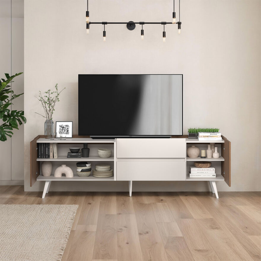 Milano 3 Kapaklı 2 Çekmeceli Tv Ünitesi - Vizon/Zebra 210x66x44 cm - 4