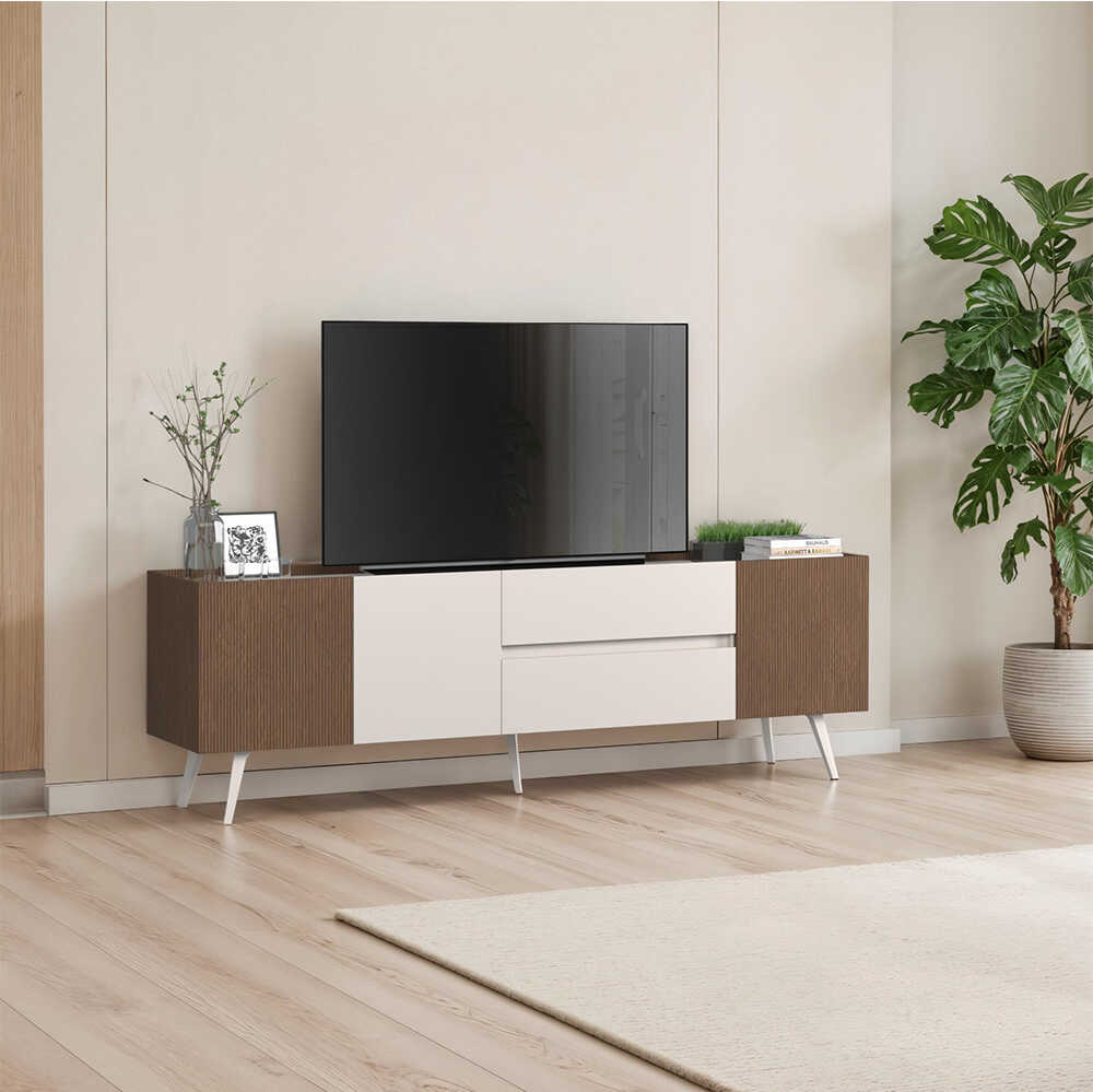Milano 3 Kapaklı 2 Çekmeceli Tv Ünitesi - Vizon/Zebra 210x66x44 cm - Adore Mobilya