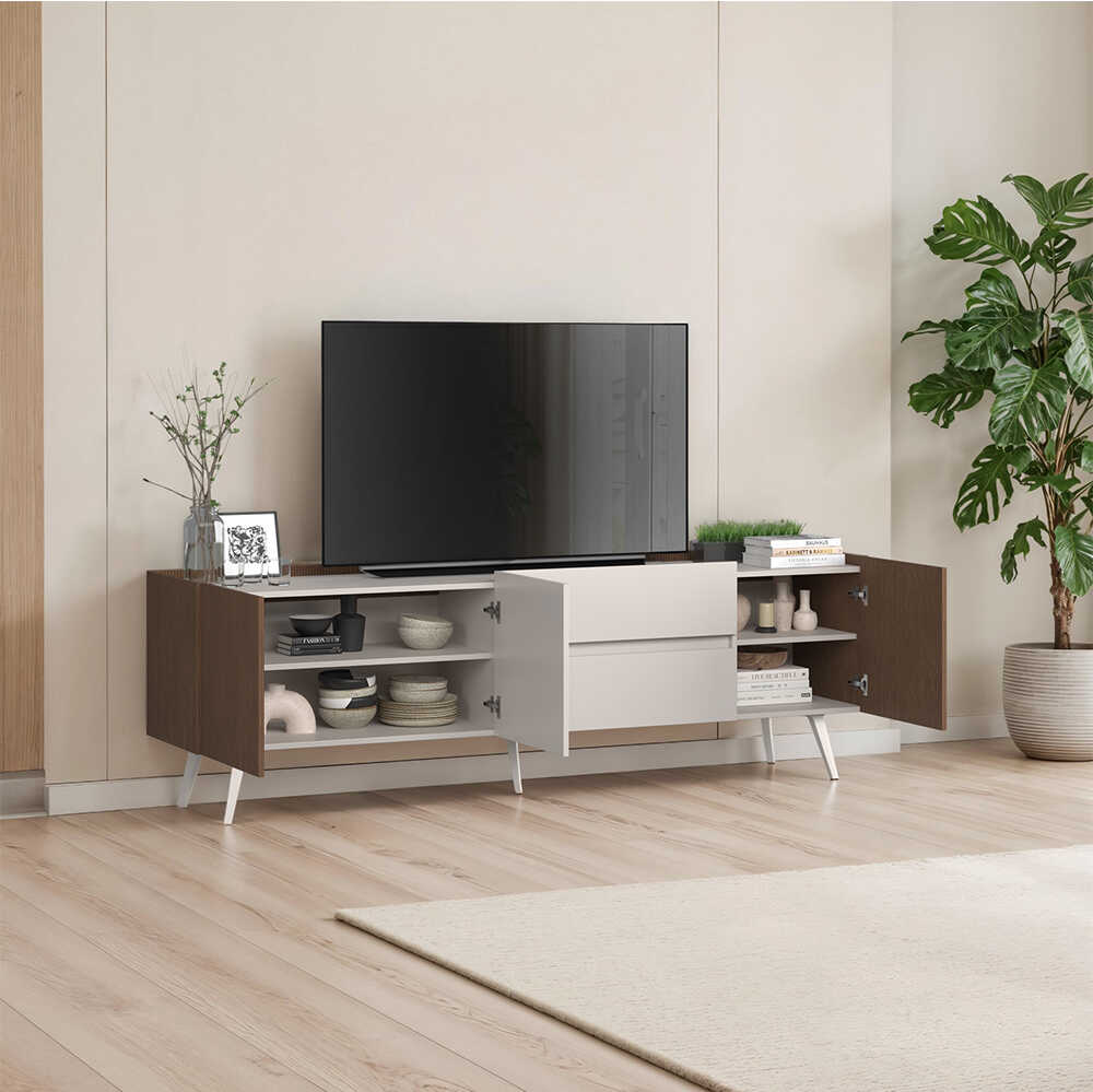 Milano 3 Kapaklı 2 Çekmeceli Tv Ünitesi - Vizon/Zebra 210x66x44 cm - Adore Mobilya (1)