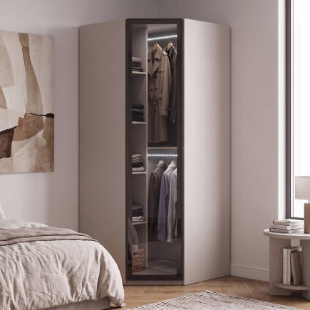 Milano Tek Kapaklı Aynalı Köşe Gardırop - Trend Gri 90x223x90 cm