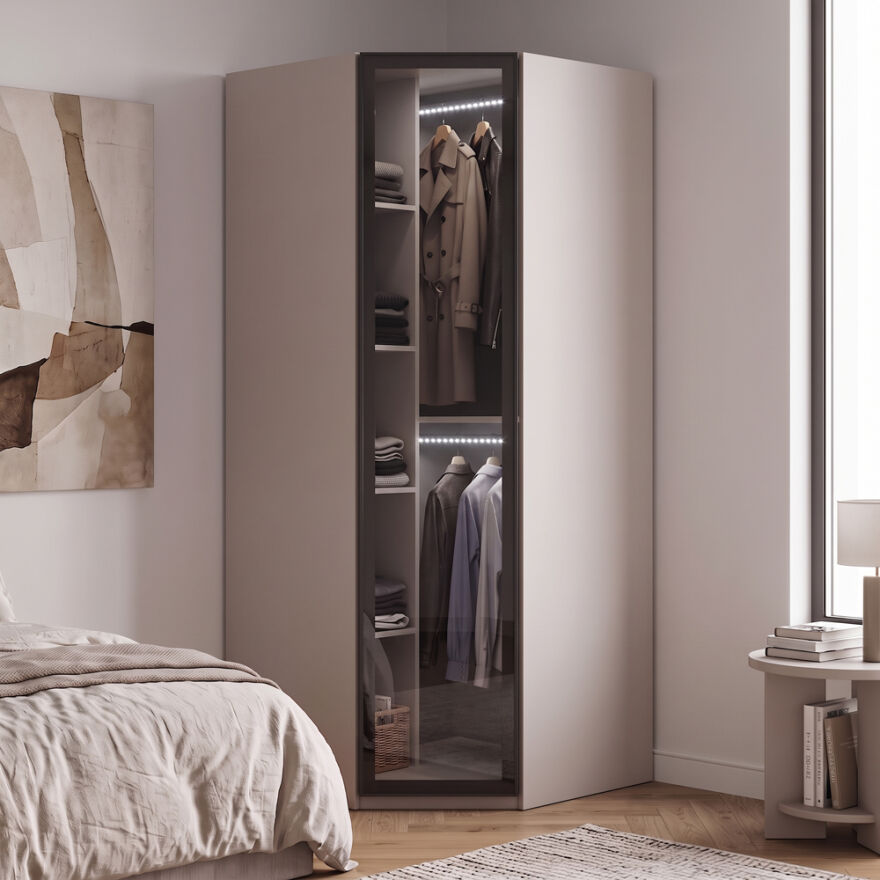 Milano Tek Kapaklı Aynalı Köşe Gardırop - Trend Gri 90x223x90 cm - 1