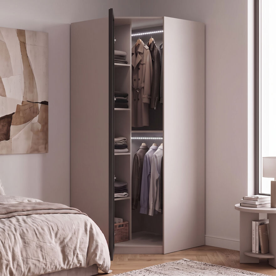 Milano Tek Kapaklı Aynalı Köşe Gardırop - Trend Gri 90x223x90 cm - 2
