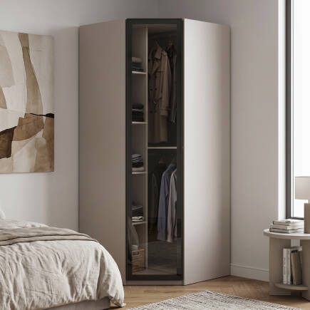 Milano Tek Kapaklı Aynalı Köşe Gardırop - Trend Gri 90x223x90 cm - 3