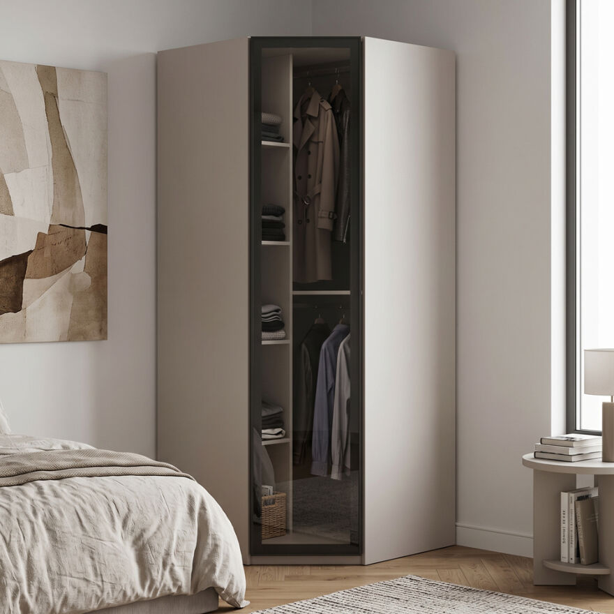 Milano Tek Kapaklı Aynalı Köşe Gardırop - Trend Gri 90x223x90 cm - 3