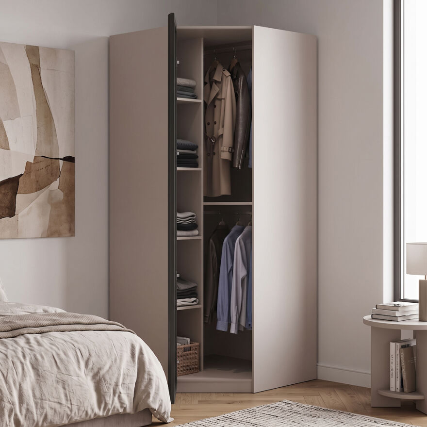 Milano Tek Kapaklı Aynalı Köşe Gardırop - Trend Gri 90x223x90 cm - 4