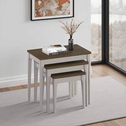 Milano Üçlü Zigon Sehpa - Vizon/Zebra 64x60x40 cm - Adore Mobilya