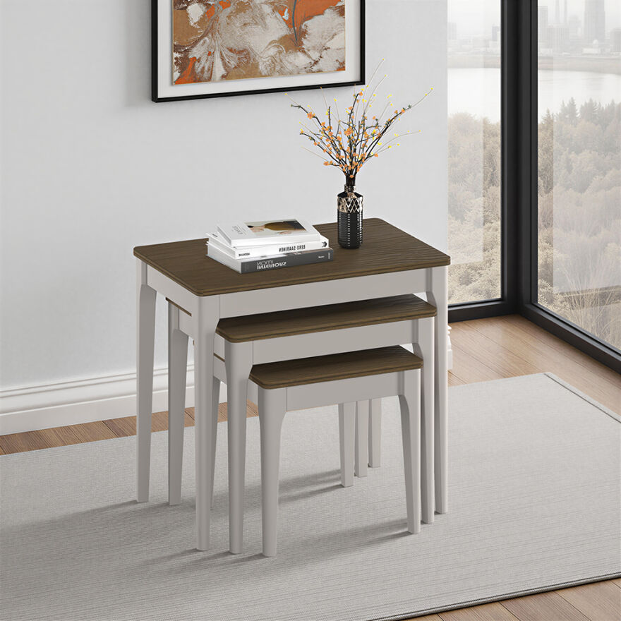 Milano Üçlü Zigon Sehpa - Vizon/Zebra 64x60x40 cm - 1