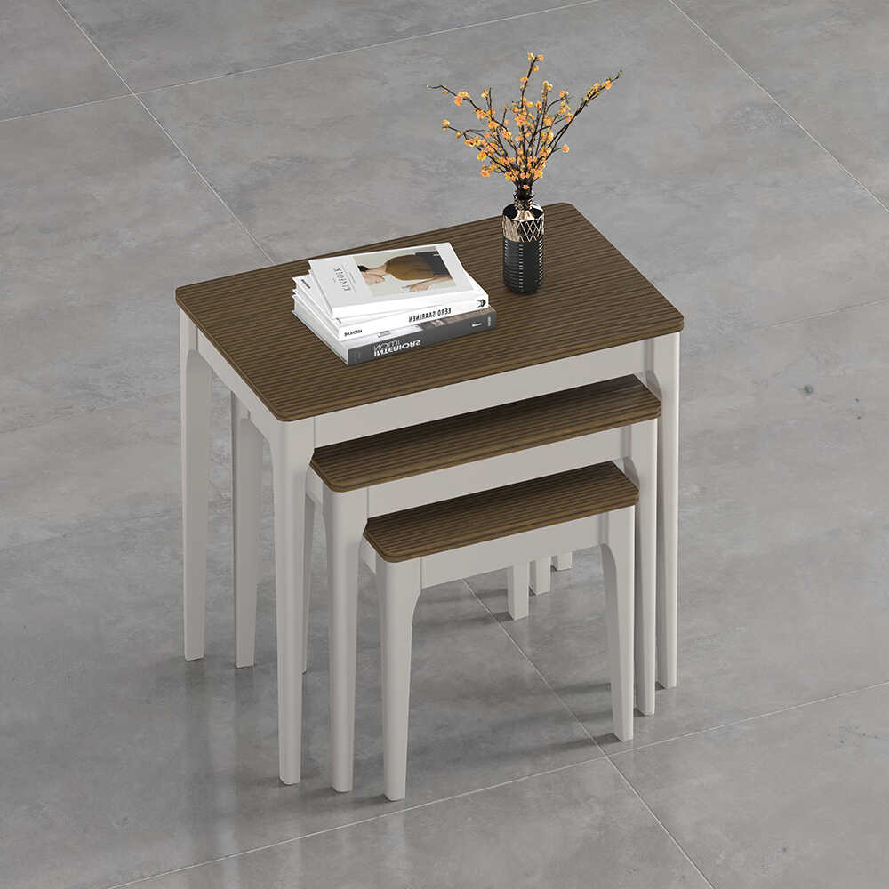 Milano Üçlü Zigon Sehpa - Vizon/Zebra 64x60x40 cm - Adore Mobilya (1)