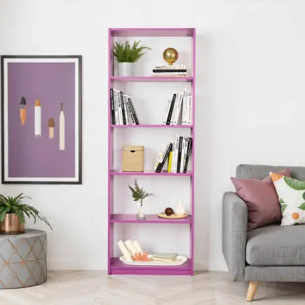 Modern 5 Raflı Kitaplık - Mor 64x182x26 cm (GxYxD) 