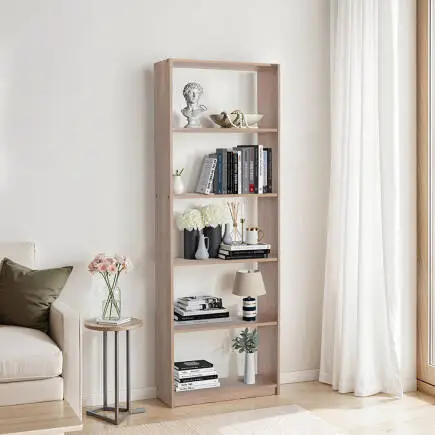 Modern 5 Raflı Kitaplık - Açık Ceviz(Tori) 64x182x26 cm (GxYxD) 