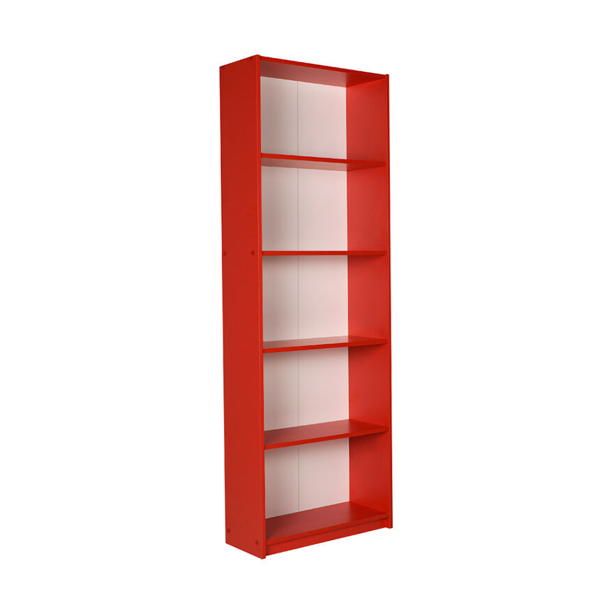 Modern 5 Raflı Kitaplık - Kırmızı 64x182x26 cm (GxYxD) - 2