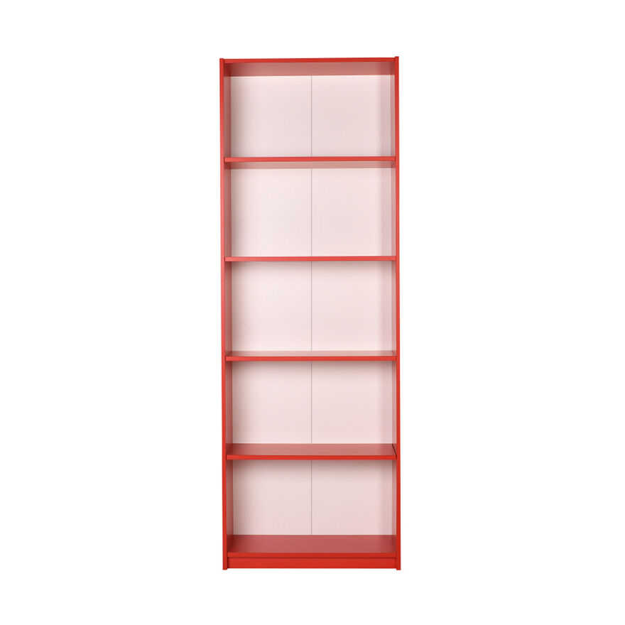Modern 5 Raflı Kitaplık - Kırmızı 64x182x26 cm (GxYxD) - 3