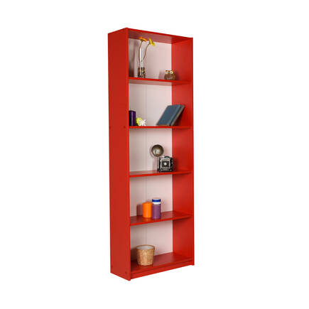 Modern 5 Raflı Kitaplık - Kırmızı 64x182x26 cm (GxYxD) - Adore Mobilya