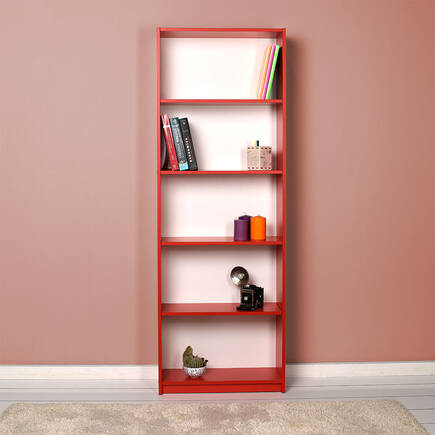 Modern 5 Raflı Kitaplık - Kırmızı 64x182x26 cm (GxYxD) - 5