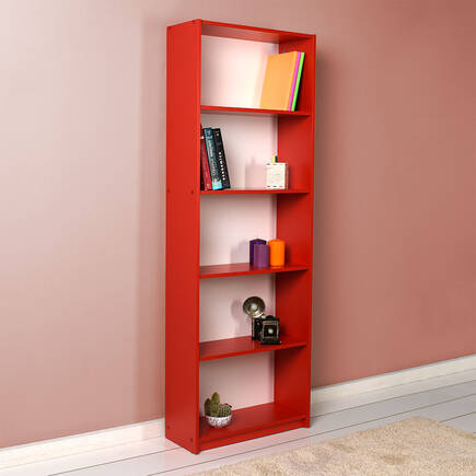 Modern 5 Raflı Kitaplık - Kırmızı 64x182x26 cm (GxYxD) - 6