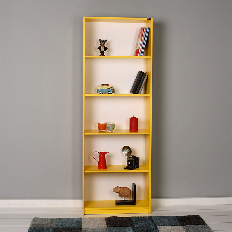 Modern 5 Raflı Kitaplık - Sarı 64x182x26 cm (GxYxD) - 6