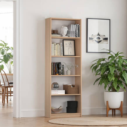 Modern 5 Raflı Kitaplık - Sonoma 64x182x26 cm (GxYxD) 