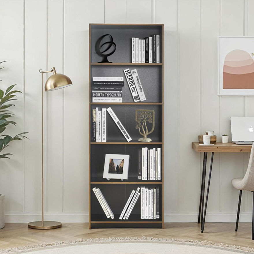 Modern 5 Raflı Kitaplık-Antrasit-Kontra 64x182x26 cm (GxYxD) - 1