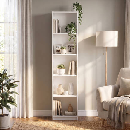 Modern 5 Raflı Kitaplık - Beyaz 43x182x26 cm (1)