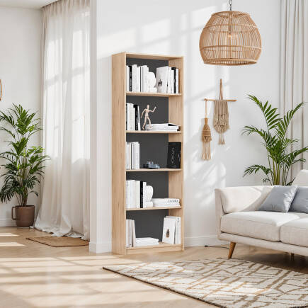 Modern 5 Raflı Kitaplık - Florida Meşe 64x182x26 cm - 1
