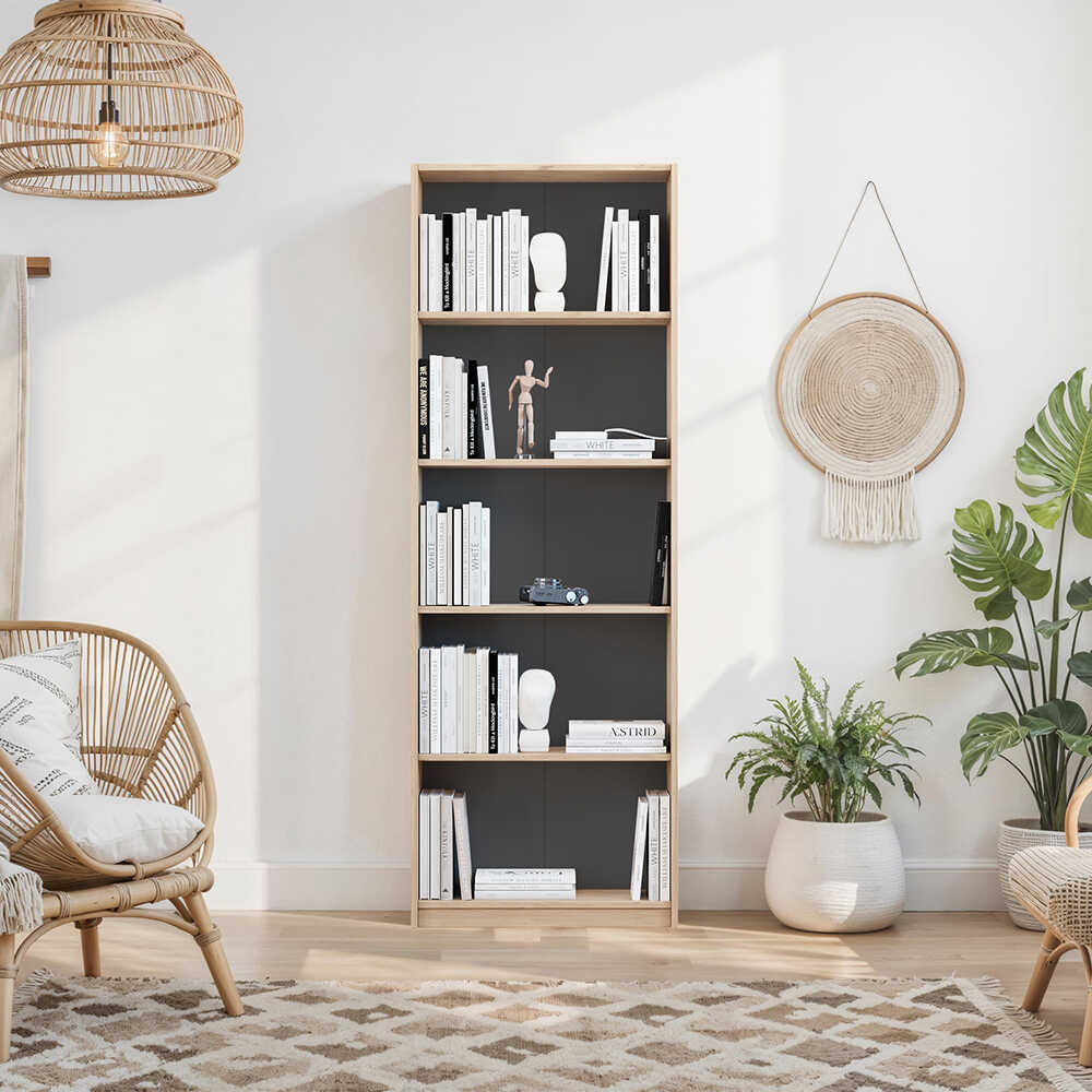 Modern 5 Raflı Kitaplık - Florida Meşe 64x182x26 cm - Adore Mobilya (1)