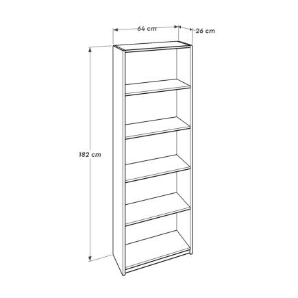 Modern 5 Raflı Kitaplık - Florida Meşe 64x182x26 cm - 5