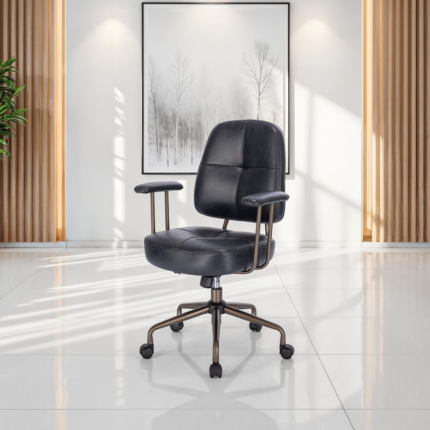 New York Çalışma Sandalyesi - Koyu Gri S.Deri 65x96,5-102,5x68 cm - 4