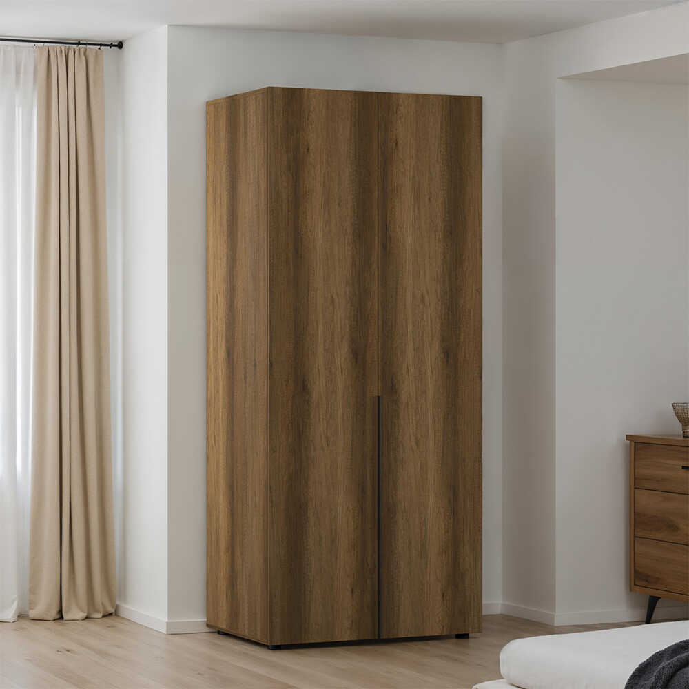 Oryana 2 Kapaklı 5 Bölmeli Gardırop-Koyu Ceviz 90x210x62 cm - Adore Mobilya